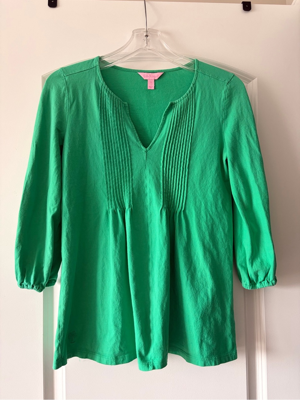 Lilly Pulitzer Emerald Green Pintuck V-Neck Cotton Tunic